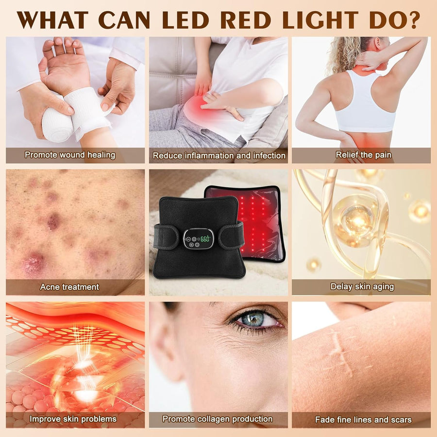 Ceinture de lampe à lumière rouge, luminothérapie infrarouge proche pour le corps, ceinture infrarouge LED 660 nm 850 nm, appareil de lumière infrarouge portable, 3 niveaux de luminosité