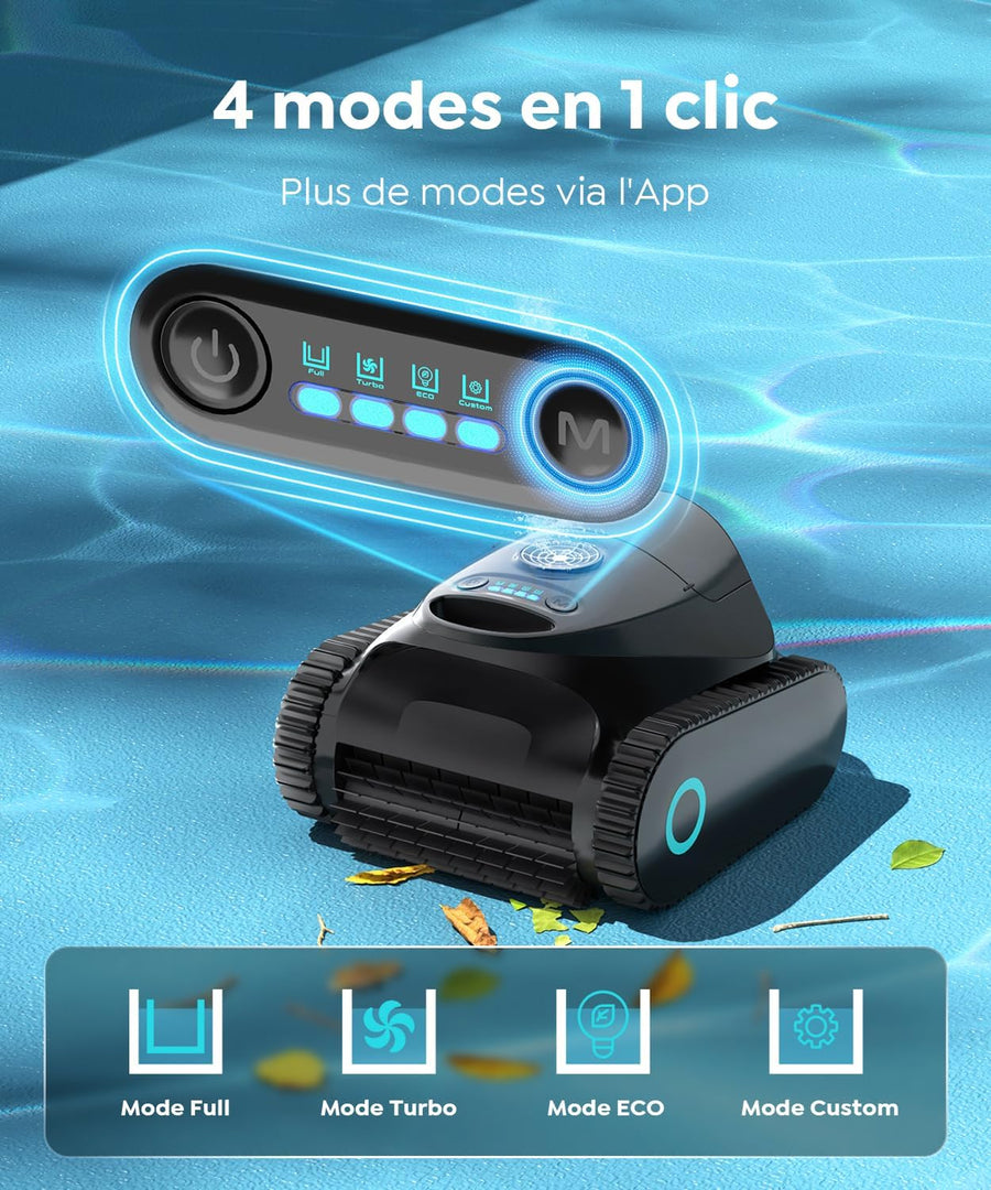 Robot de Piscine Fond et Parois, Ligne d'eau, Double Filtre, Robot Piscine sans Fil, 7 Modes de Nettoyage, 180 Min d'Autonomie, Puissant Aspirateur pour Piscines jusqu'à 150 m² VERT ou BLEU