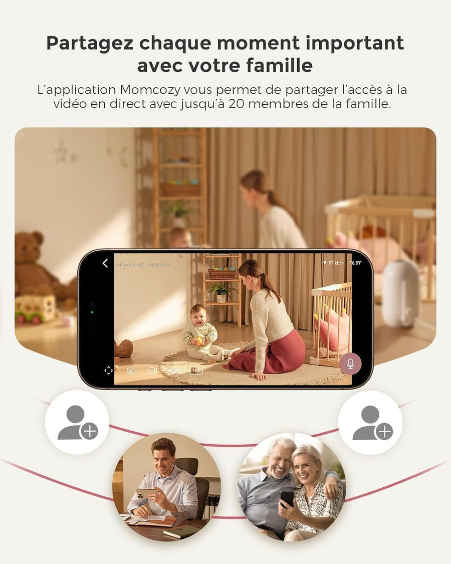 Babyphone Caméra BM04 | Écran 5 Pouces, avec ou sans WiFi | Livré avec 1 Caméra, Vision Nocturne 1080p, Portée 290 m, Autonomie 20h, Détection Pleurs et Mouvement