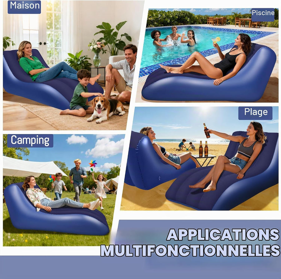Fauteuil Gonflable, Canapé Gonflable à Surface Floquée, Canapé Gonflable Portable pour Adultes, Canapé-lit Double, Chaise Gonflable pour Camping, Fauteuil Gonflable pour Intérieur et Exterieur