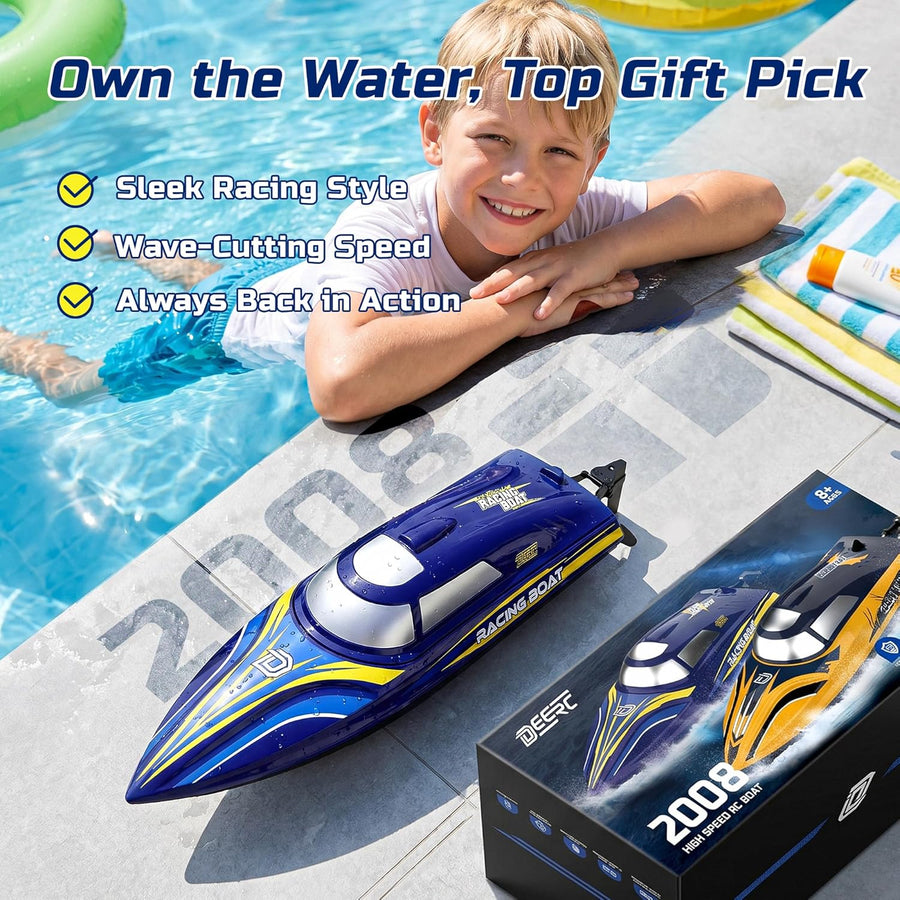 Jouet Bateau Télécommandé Rapide pour Enfants et Adultes, Vitesse supérieure à 20+ mph, avec 2 Batteries de 1200 mAh, Bateau étanche Auto-redressable pour Lacs et piscines