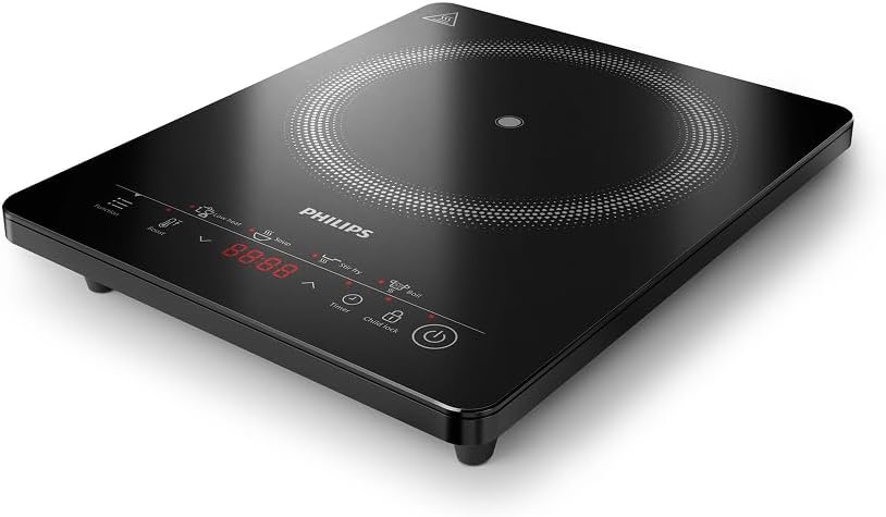 Philips Plaque à induction Série 3000 - Plaque électrique portable, 8 niveaux de chauffe, 4 programmes de cuisson, puissance élevée de 2000W, avec arrêt automatique, Écran tactile (HD5830/90)