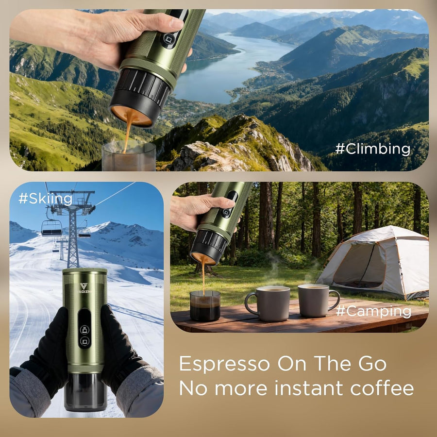 Machine à expresso portable 12V: cafetière de voyage avec chauffe rapide et batterie de 15000 mAh – Jusqu’à 8 tasses pour le camping, les voyages et la conduite en voiture GRIS