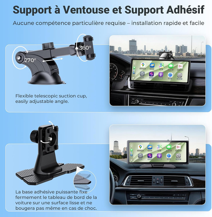 Écran CarPlay sans Fil 10,26" pour Voiture, CarPlay & Android Auto Compatible Avec les Commandes au Volant, Mirror Link et AirPlay,Bluetooth, l'Égaliseur, la Commande Vocale,l'Entrée AUX/FM