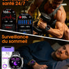 Montre Connectée Homme, Batterie 1400mAh, Écran HD 1,7 Pouce, Lampe LED, 110+ Modes Sport Montre Militaire Homme, Suivi Sommeil, IP68 Étanche, Smartwatch pour Android iOS, 2 Bracelets, Noir Gris