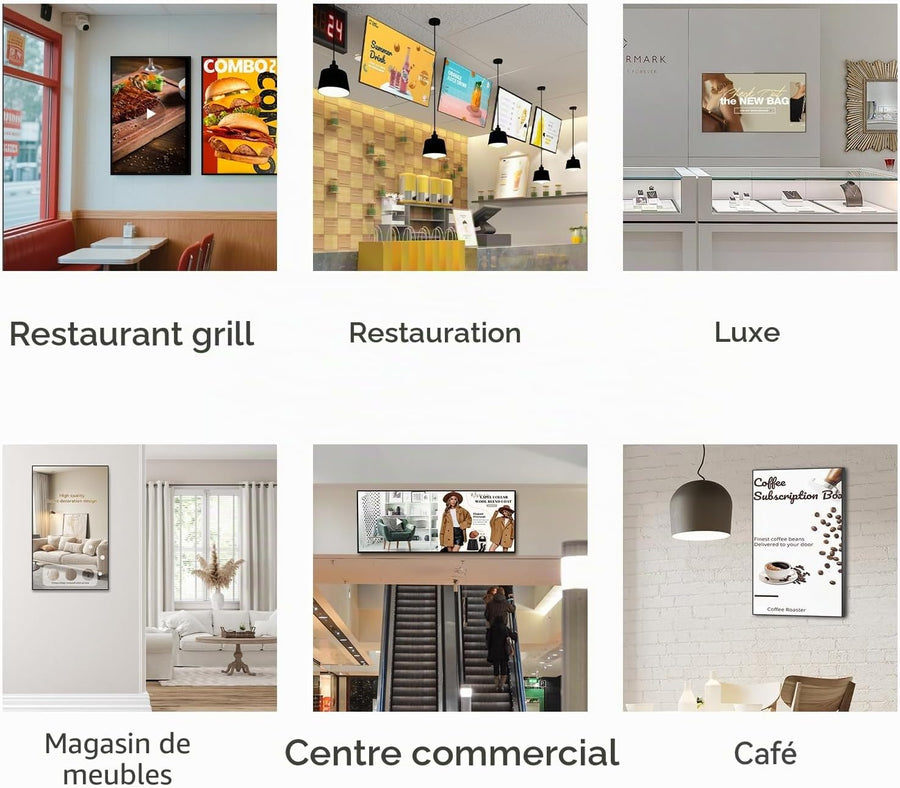 Écran d'Affichage Dynamique 21.5" 2K UHD, Écran Publicitaire Professionnel 700 Nits Haute Luminosité, Affichage Numérique