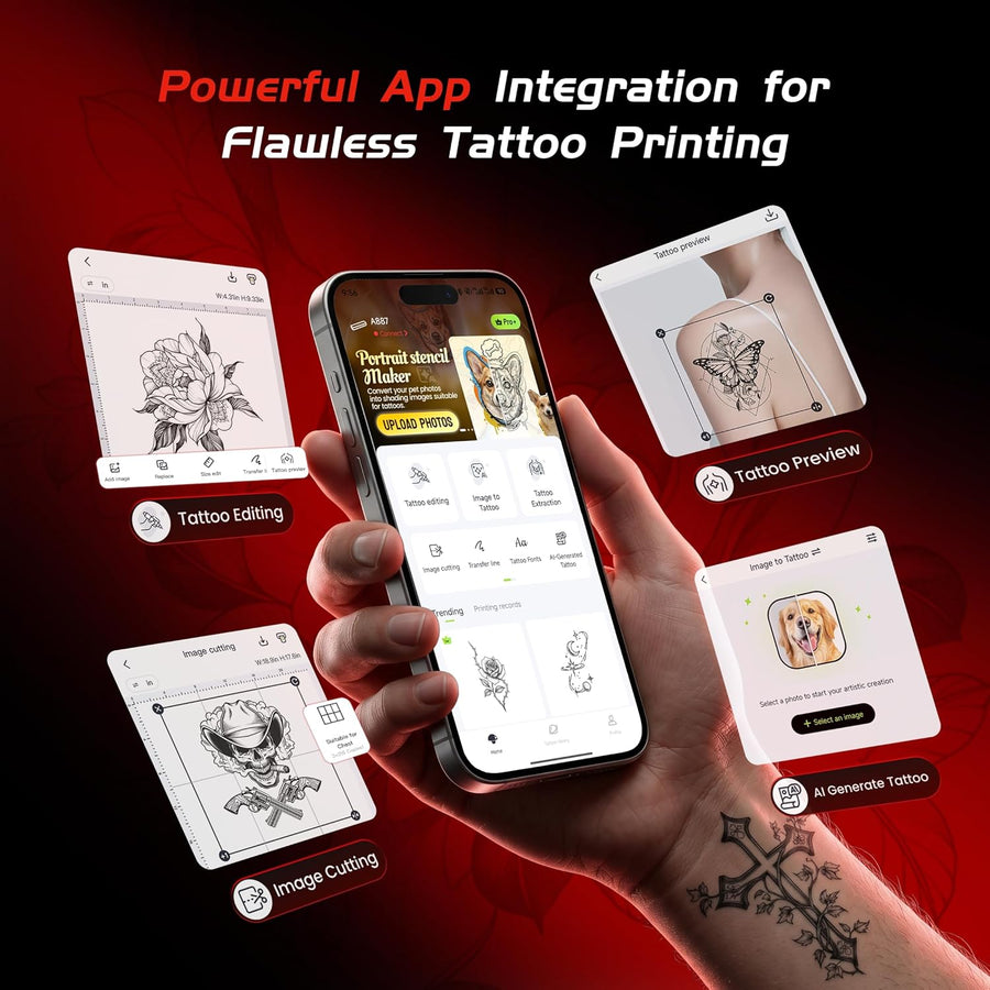Thermocopieur Tatouage, Imprimante Stencil Tatouage, Machine Transfert de Tatouage pour Artistes de Tatouage et débutants, Imprimante de Tatouage avec 100 Feuilles de Papier