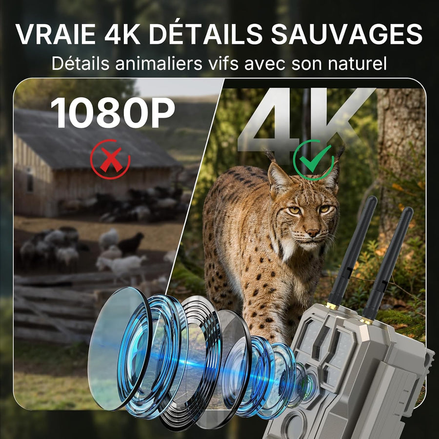 GardePro E8 2.0 Pro 4K Camera de Chasse WiFi, Batterie de 7800 mAh | Portée WiFi de 50 Mètres, 64MP Caméra de Chasse Connectée Telephone, Camera Vision Nocturne Animaux Exterieur