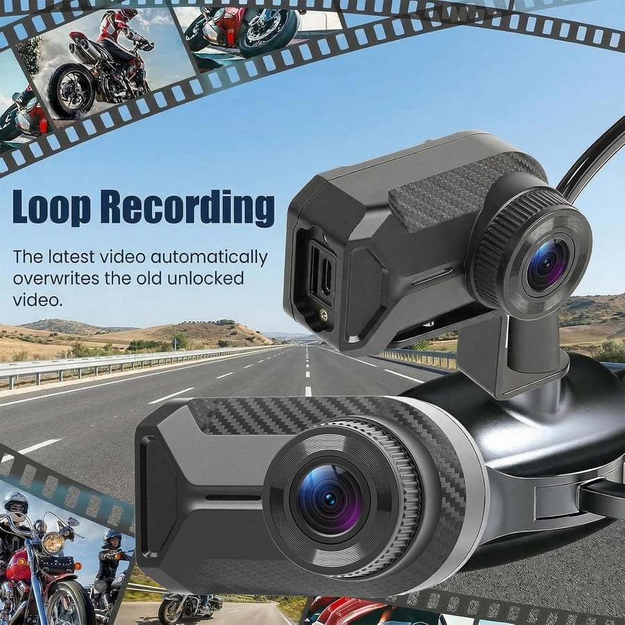 Mini Dashcam pour Moto, 1080P Caméra IP66 Avant étanche sans écran, Grand Angle 110°, Vision Nocturne, Application WiFi, Enregistrement en Boucle