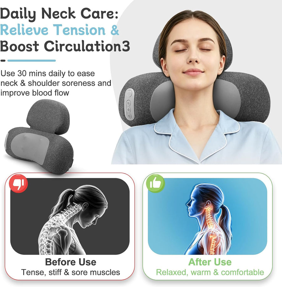 Masseur Cervical avec Chauffage, 3 en1 Masseur Dos et Cervicales avec Chauffage, Vibration et Traction, Masseur Cervical et Dos Électrique Pour Soulager Les Douleurs Des Tissus Profonds