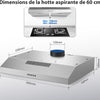 Hotte Aspirante 60 cm Encastrable, 250 m³/h Hotte de Cuisine Slim, 3 Vitesses, Classe A+, LED, Inox 430, Recyclage & Évacuation