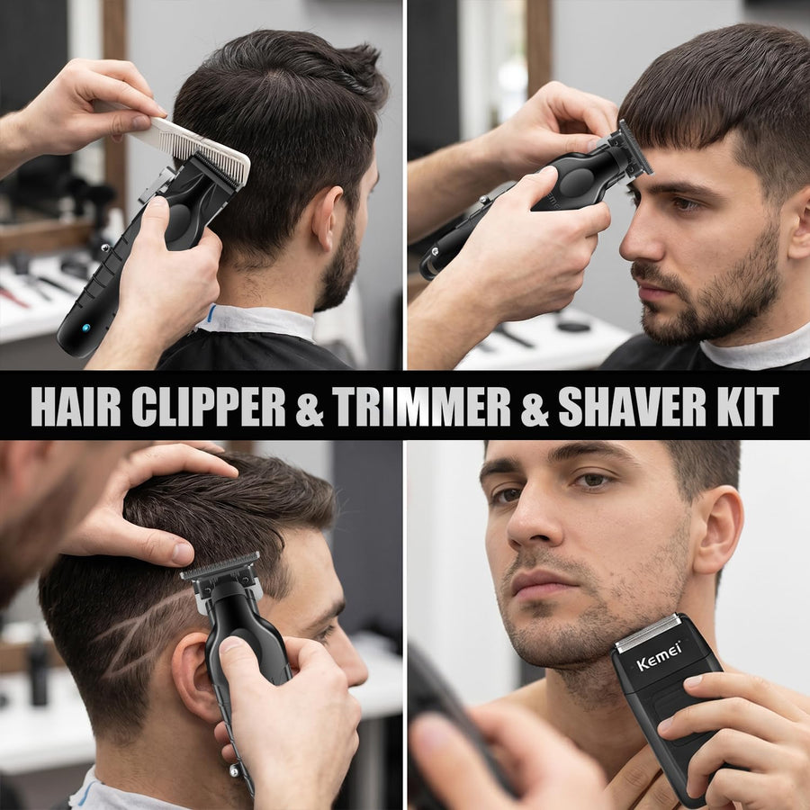 Tondeuse à cheveux professionnelle pour homme, tondeuse à cheveux sans fil et rasoir en aluminium, tondeuse de barbier avec grande batterie de 2500 mAh, type R réglable, base de charge