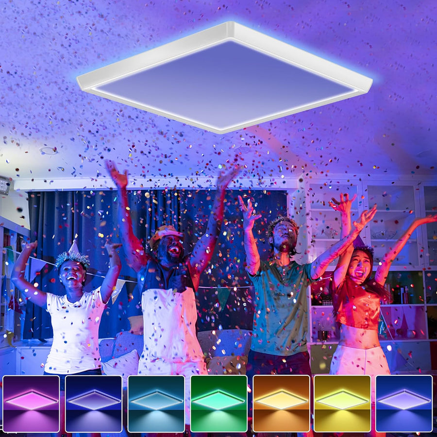 Plafonnier LED, intensité variable avec télécommande, 24 W, RGB, 4 000 K, design carré moderne pour salon, chambre, chambre d'enfant, salle de bain, 29 x 2,5 cm