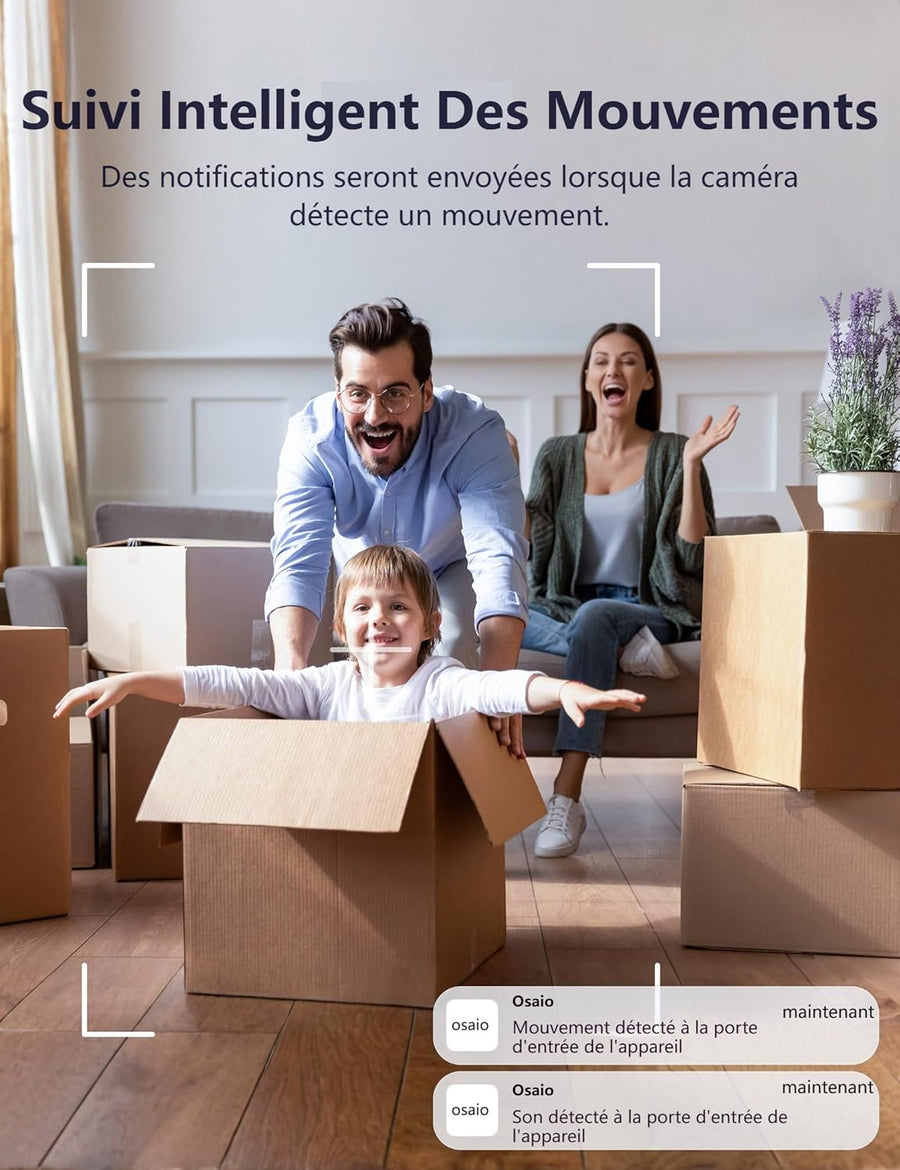 Lot de x4 Caméra Surveillance WiFi Intérieure 2K 3MP 2.4/5GHz, Vision Nocturne Infrarouge, SD/Cloud, 360° PTZ, Audio Bidirectionnel, Détection de Mouvement, Alarme