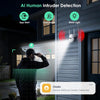Caméras de sécurité solaires d'extérieur sans fil, caméra PTZ WiFi à 360° avec panneau solaire, vision nocturne couleur HD 1080p, détection humaine AI, audio bidirectionnel, étanchéité IP66