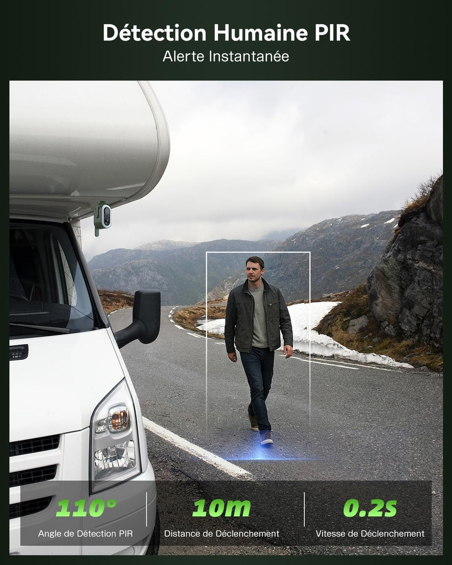 Caméra Surveillance 4G LTE Magnétique avec Carte SIM 2K HD 6,000mAh Batterie PIR Détection Humaine