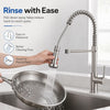 Robinet de cuisine extractible haute pression, mitigeur 360° avec douchette et tuyau à ressort, robinet d’évier en acier inoxydable pour évier et casseroles