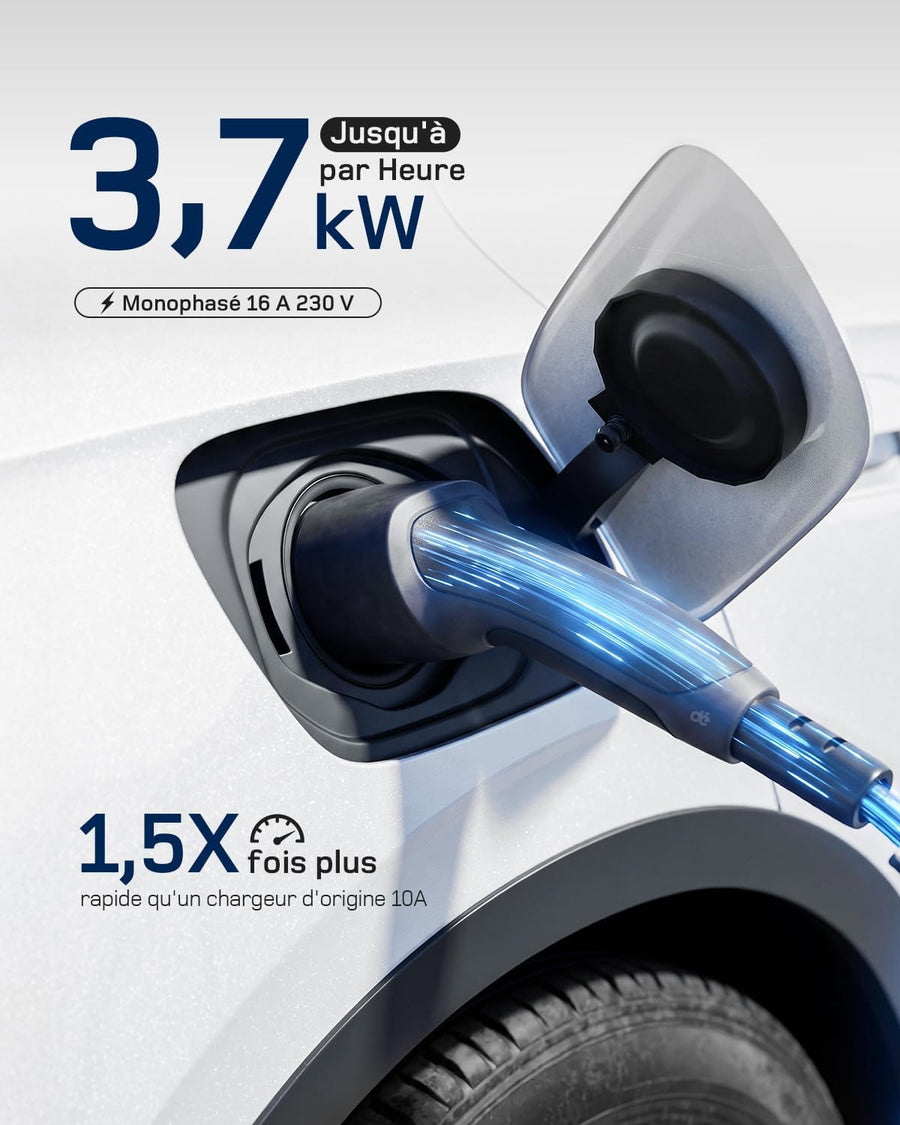 Chargeur Voiture 3.7kW Electrique avec App, 6m Recharge Type 2 6-16A | Chargeur EV Réglable avec Programmation App & écran LCD, Câble 7,5m au total, Compatible Véhicules Type 2 EV&PHEV