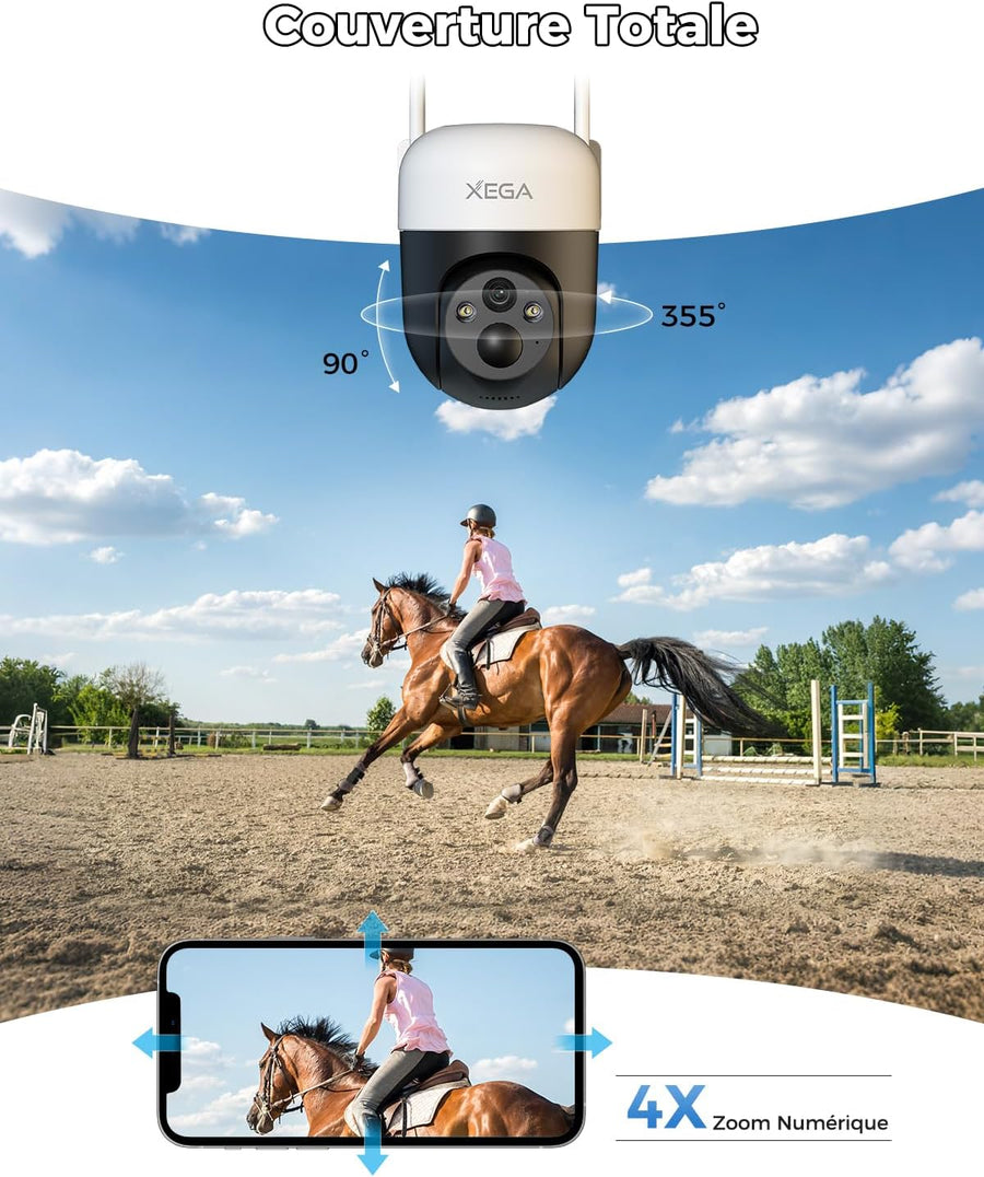 Caméra Solaire Extérieure 4G avec Carte SIM sans WiFi Autonome 2K, Batterie Intégrée, Détection de Mouvement Personnalisée, Projecteur & Sirène, Alerte APP Instantanée, Abonnement Requis