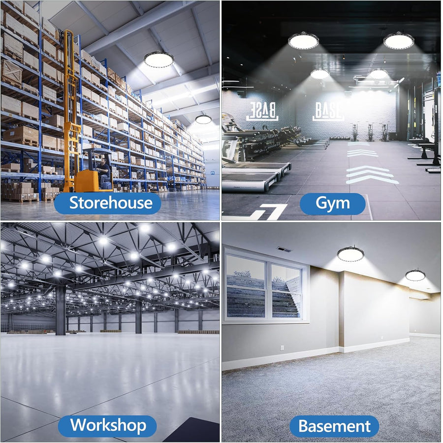 Projecteur LED Industriel - 2 Pack 100W 10000LM High Bay Eclairage Atelier avec Transformateur, IP65 Étanche Plafonnier LED, 6500k Blanc Froid Lampe Atelier pour Garage