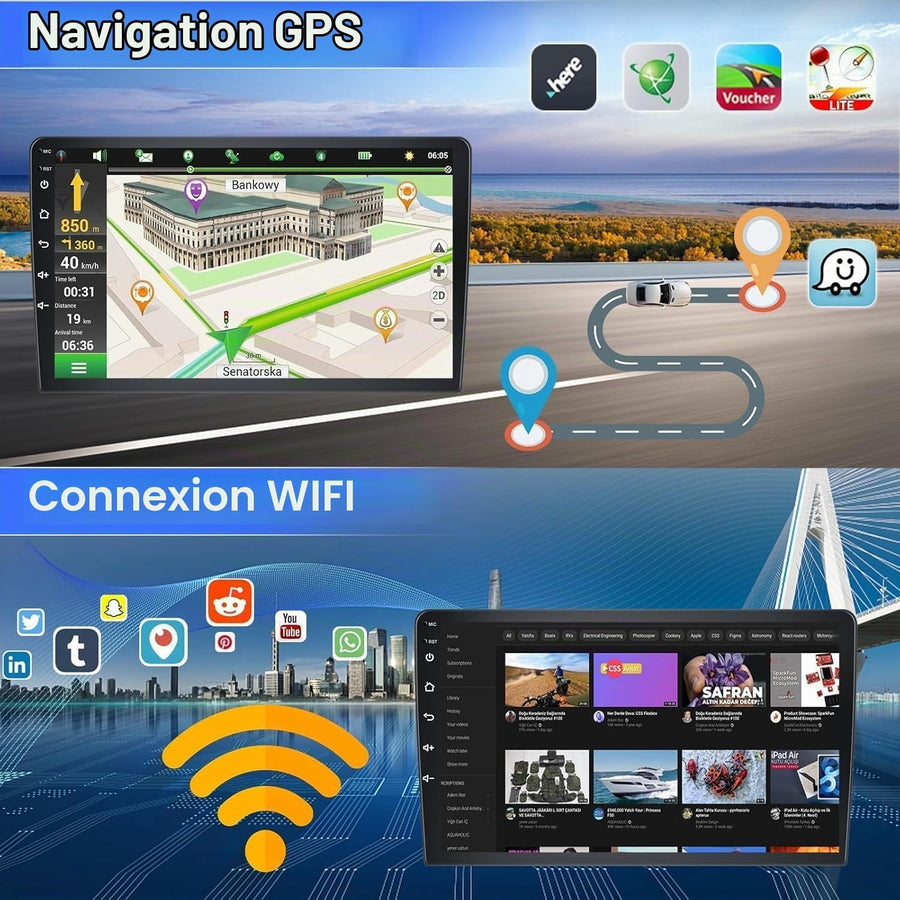 Autoradio Android 2+64G avec Écran pour VW Passat B6 B7 2005-2014 CarPlay Sans Fil Android Auto, 2Go+64Go, 9" IPS Tactile, GPS Navigation, Écran Partagé, CANBUS, Caméra AHD Incluse