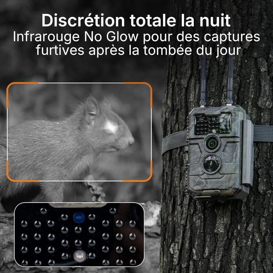 GardePro E6 2.0 Pro 4K Camera de Chasse WiFi, Batterie de 7800 mAh, Portée WiFi de 50 mètres, 64MP Caméra de Chasse Connectée Telephone, Camera Vision Nocturne Animaux Exterieur