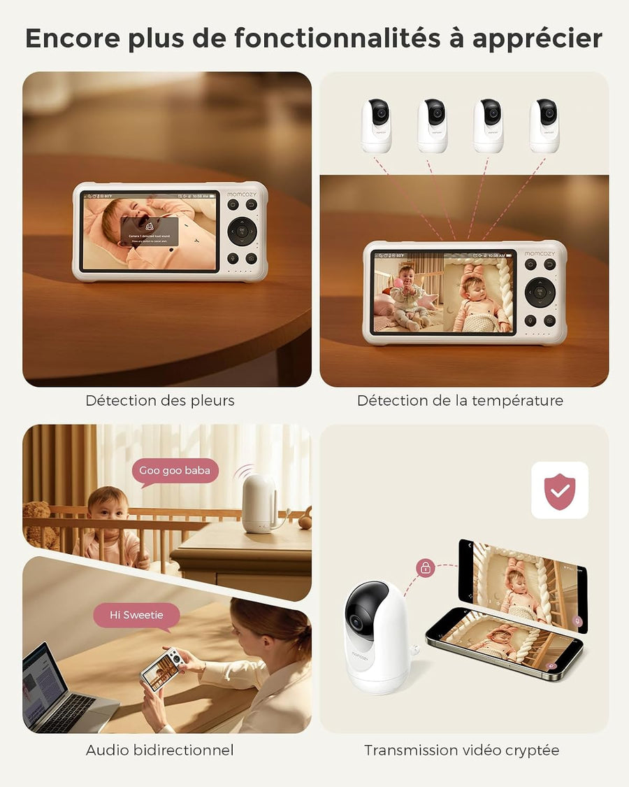 Babyphone Caméra BM04 | Écran 5 Pouces, avec WiFi Une seule caméra, Vision Nocturne 1080p, Portée 290 m, Autonomie 20h, Détection Pleurs et Mouvement