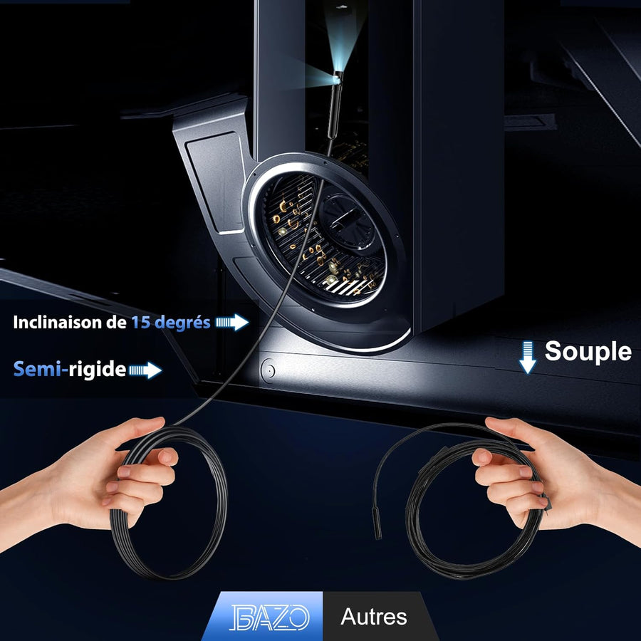 Caméra endoscopique avec éclairage – Endoscope HD 1920p équipé de 8 LED réglables, étanche IP67, caméra d'inspection Compatible Android et iOS/iPhone, Endoscope avec caméra Semi-Rigide -5M