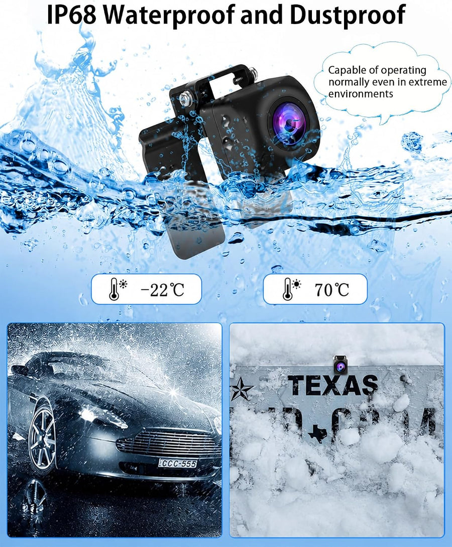 Caméra de Recul 1080P Voiture avec Écran LCD 4,3", Caméra de Recul en Deux Options d'alimentation, Étanche IP68, Vision Nocturne Exceptionnelle, DIY Instructions de Montage, Facile à Installer