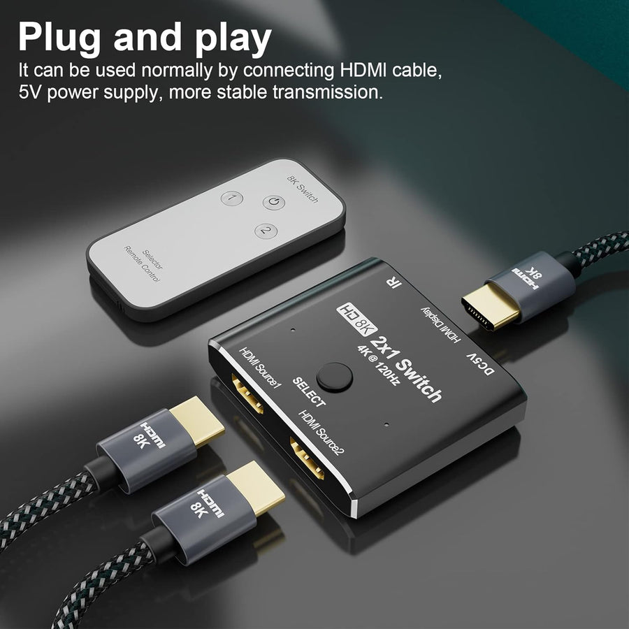 HDMI 2.1 8K interrupteur directionnel 2 in 1 out avec télécommande 8K@60Hz 4K@120Hz Convertisseur haute vitesse 48gbps