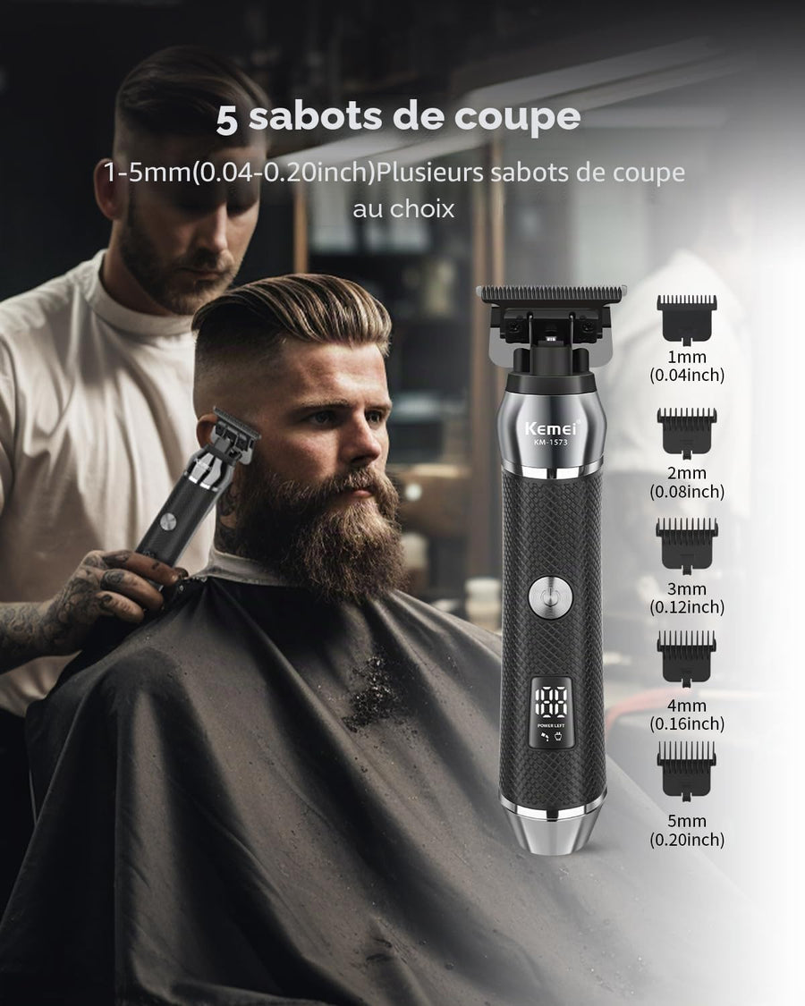 Tondeuse à cheveux professionnelle pour homme, tondeuse à barbe sans fil, tondeuse électrique T-Blade Zero Gap, rechargeable par USB avec 5 peignes de guidage