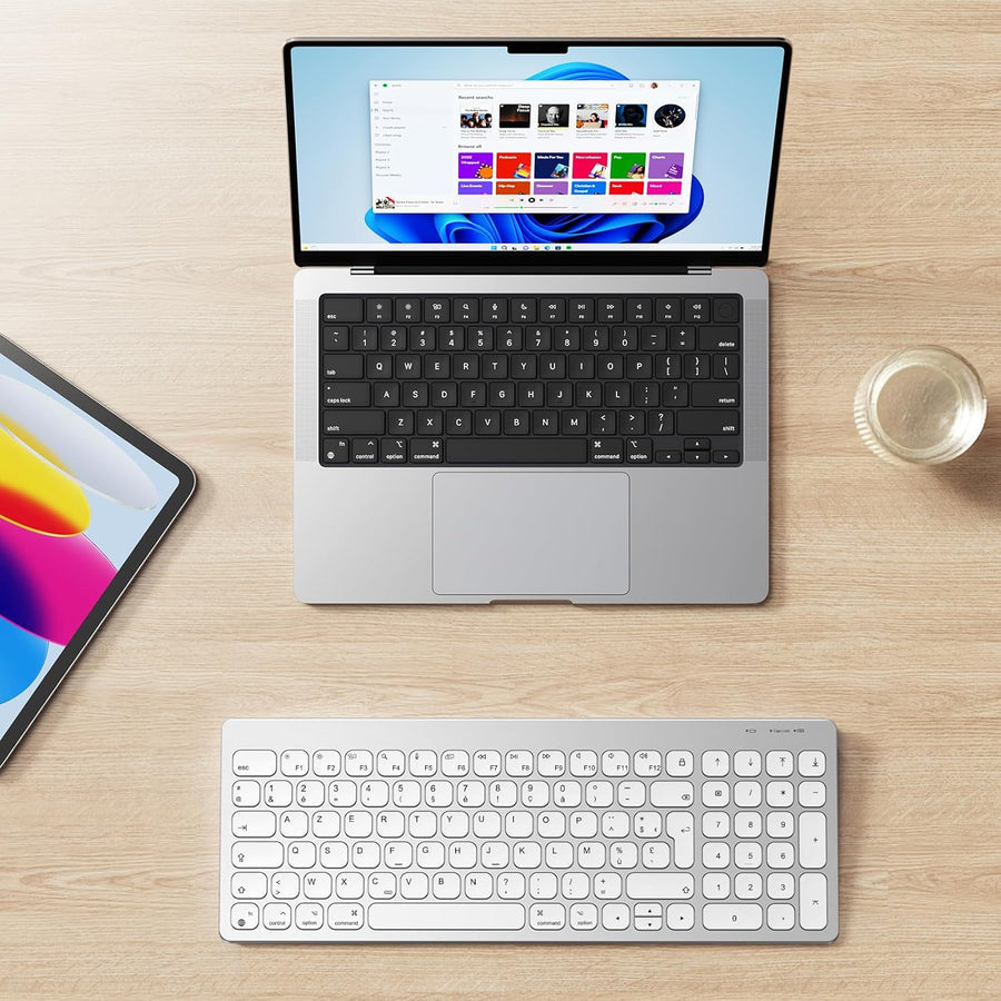 Clavier Bluetooth pour Mac OS, OMOTON Clavier sans Fil pour Apple MacBook Pro/Air, iMac, iMac Pro, Mac Mini/Pro, Clavier Silencieux Alimenté par AAA Piles, AZERTY