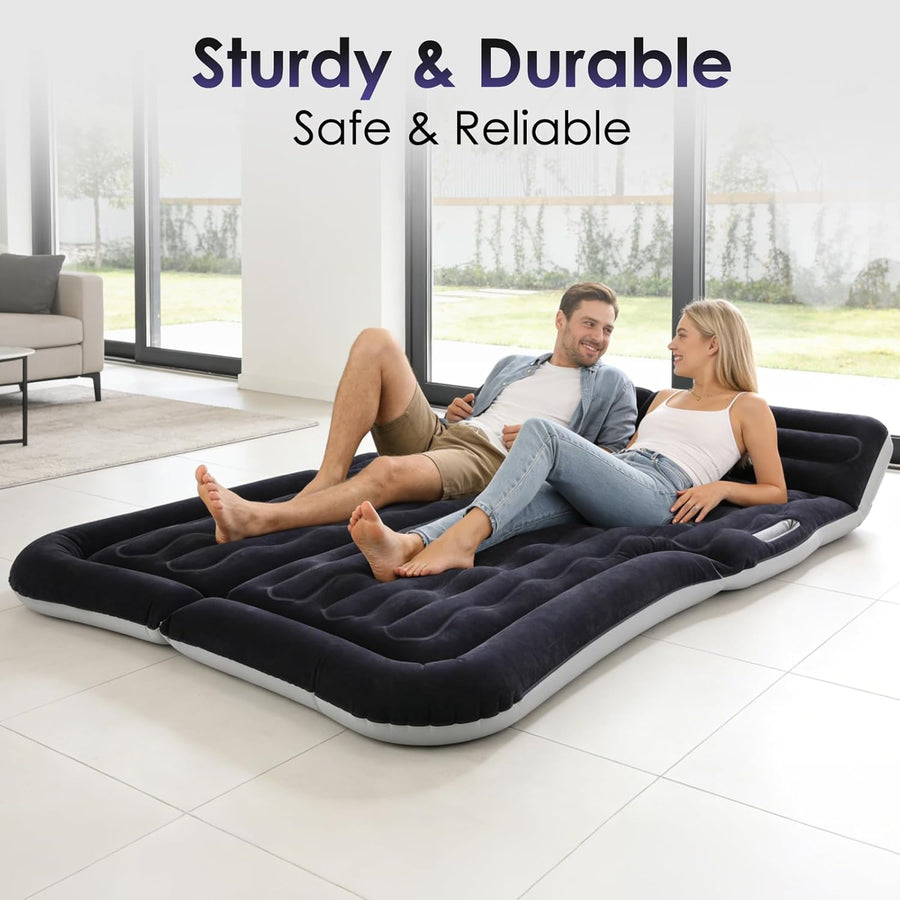 Matelas gonflable de voiture pour SUV et berline, lit de siège arrière gonflable à 4 zones avec 4 valves, matelas de camping de voiture avec masque pour les yeux, bouchons d'oreille