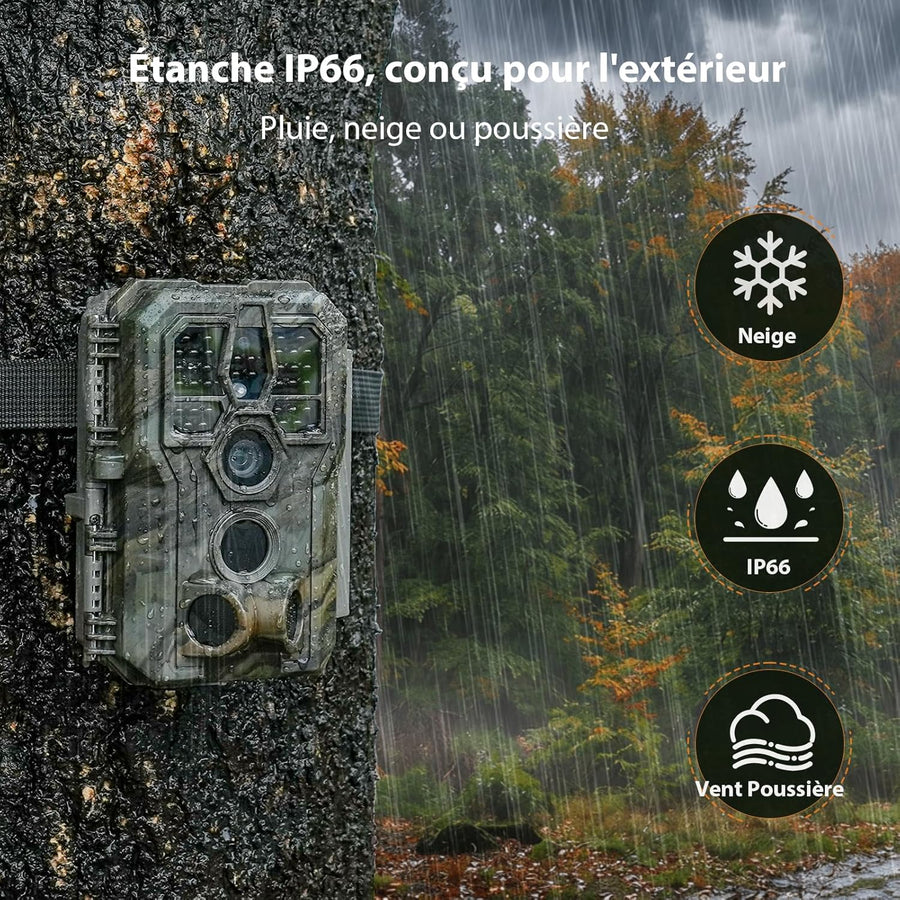 GardePro E5 2.0 Pro 4K Camera de Chasse, Carte SD de 64 Go, 64MP Caméra de Chasse, Camera Vision Nocturne Animaux Exterieur, Piege Photographique, Camera Detecteur de Mouvement