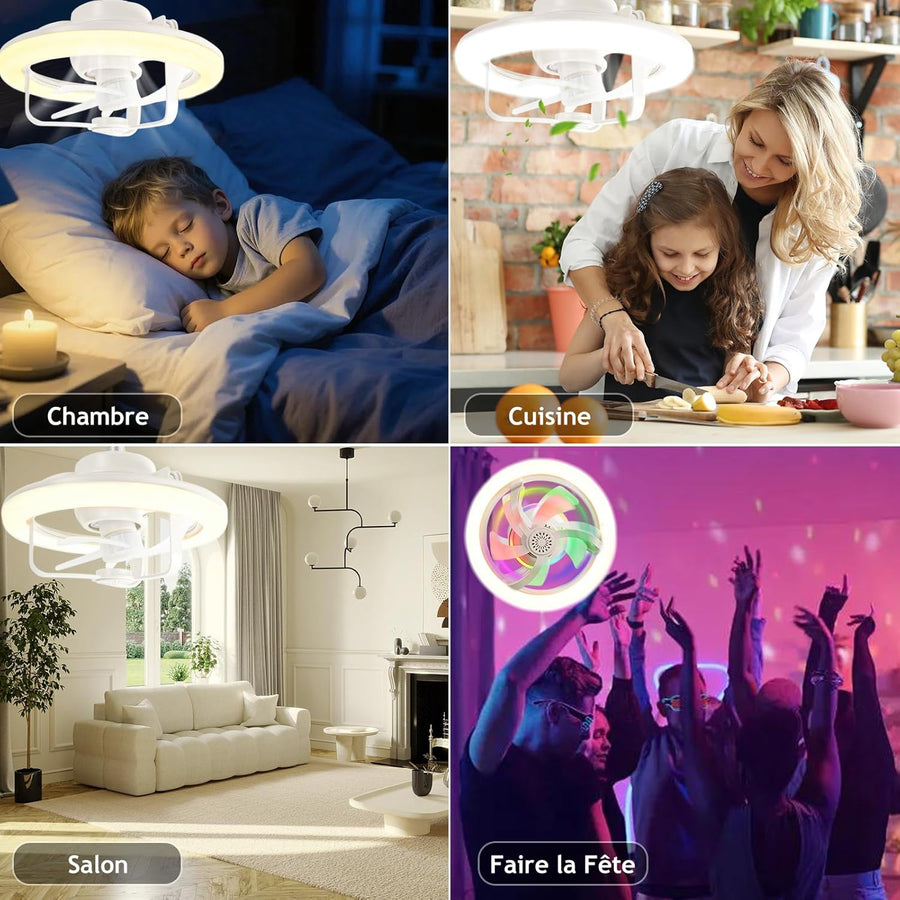 Ventilateur de Plafond avec Lumière et Telecommande, RGB 16 Couleurs Lampe Ventilateurs Plafond avec Douille E27, 28CM Petit Silencieux Plafonnier Ventilateur LED pour Chambre, 3 Vitesses