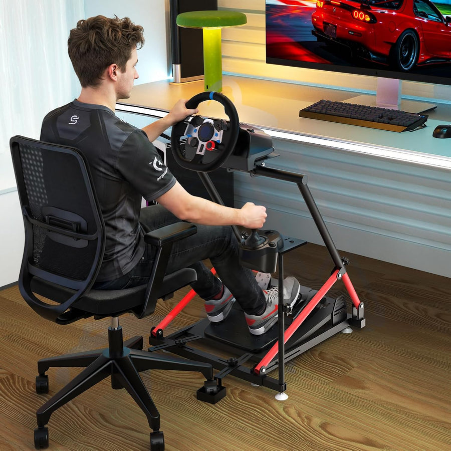Support de roue de course avec fixation de chaise, cockpit de course pliable compatible avec MOZA R5, R3, R9 à R25/Logitech G920, G923, G27, G29/Thrustmaster T248, T300, T500, T818/Turtle Beach