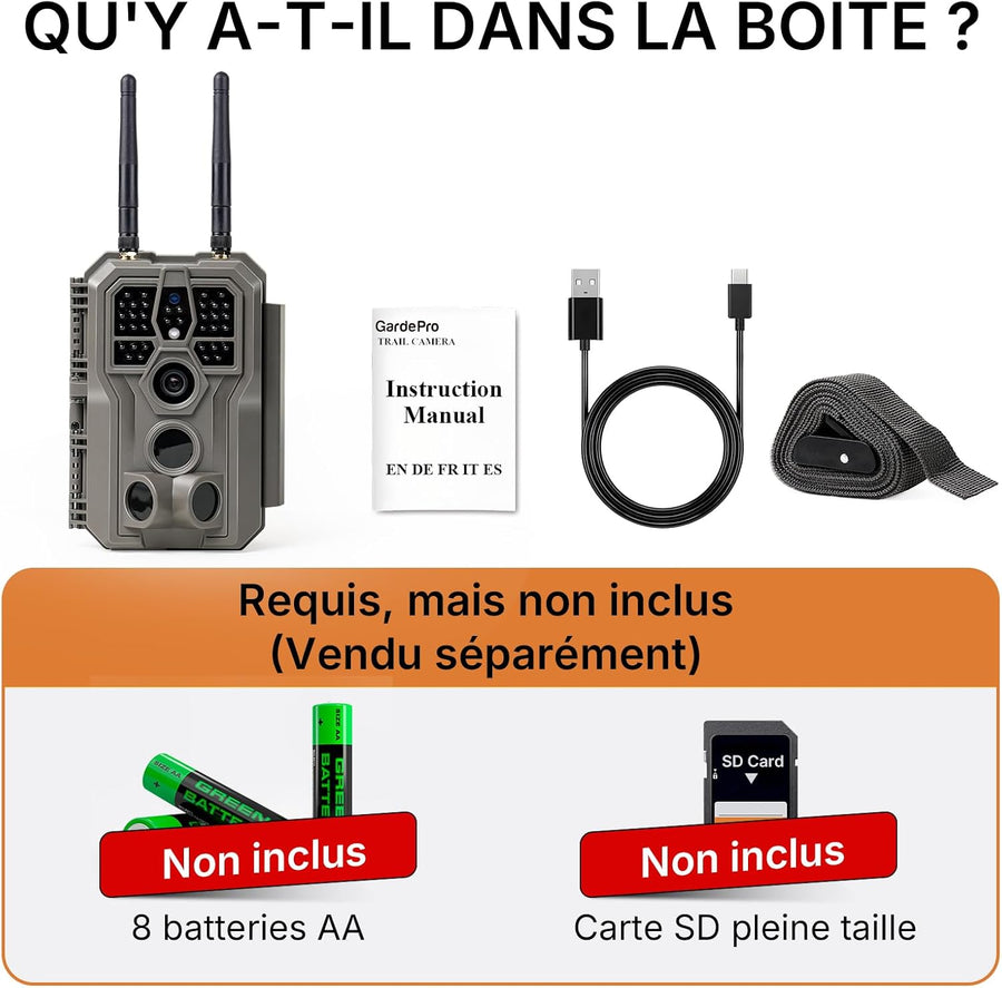 GardePro E8 2.0 4K Camera de Chasse WiFi, Portée WiFi de 50 Mètres 64MP H.265 Caméra de Chasse Connectée Telephone, Camera Vision Nocturne Animaux Exterieur, IR Invisible No Glow 940nm, IP66
