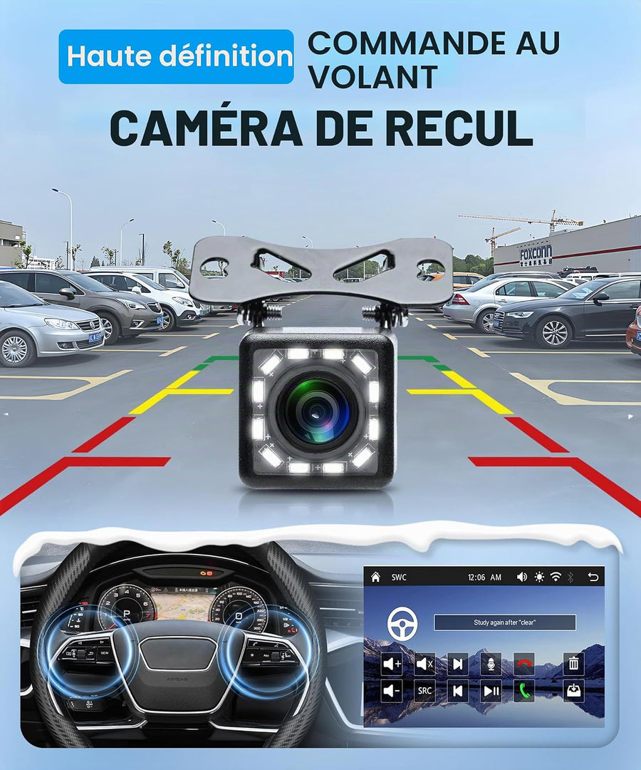 Carplay Autoradio 2 Din avec You-Tube Android Auto, 7 Pouces Écran Tactile Autoradio Double Din avec iOS/Android Mirror Link Bluetooth FM Radio USB/EQ/AUX Commande au Volant Caméra de Recul