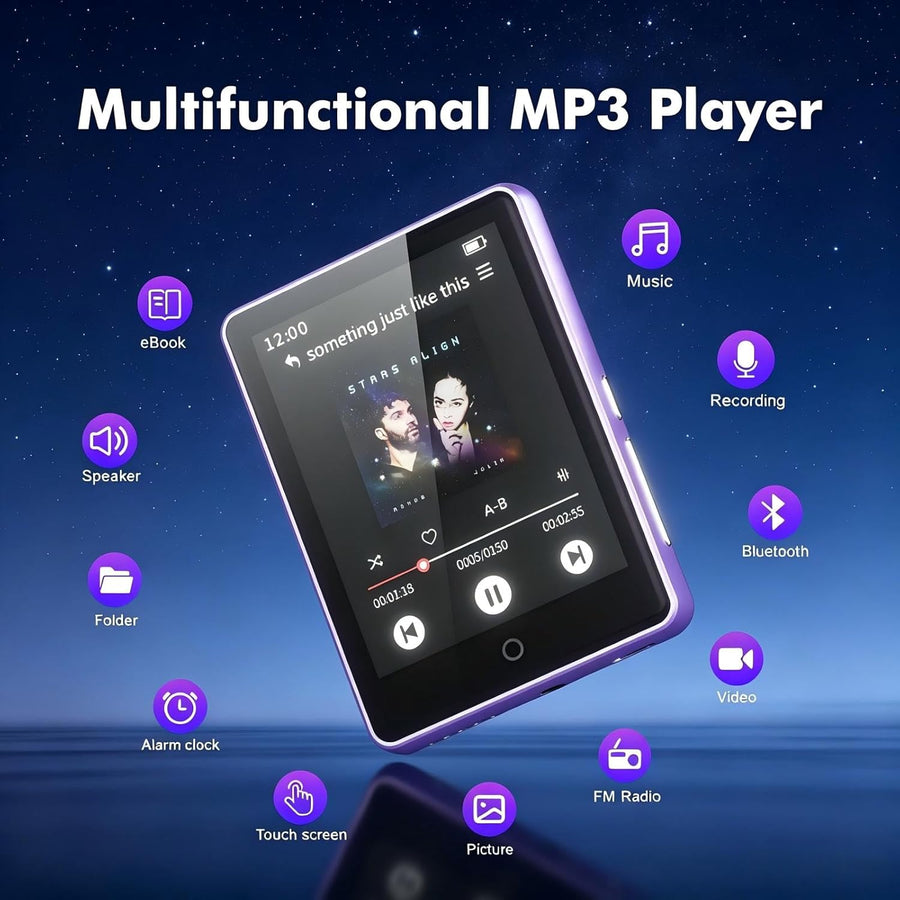 Lecteur MP3 32Go Bluetooth 5.3 avec Haut-Parleur, écran Tactile 2,8 Pouces | pour Enfants,qualité sonore HiFi, Radio FM, enregistreur Vocal, Prend en Charge Les Cartes TF jusqu'à 128 Go VIOLET