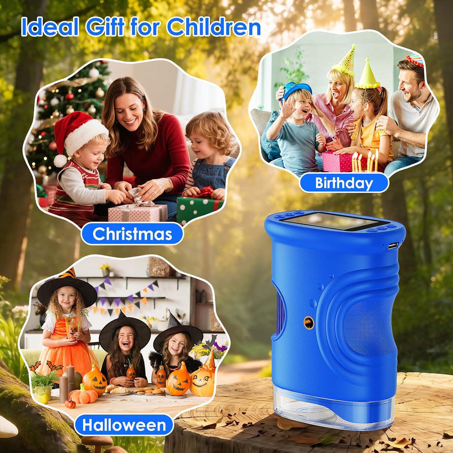 Microscope Enfant Portable 1000X – Microscope Numérique avec Écran IPS 2 Pouces et 8 LED, Fonction Photo & Vidéo, Jouet Scientifique BLEU
