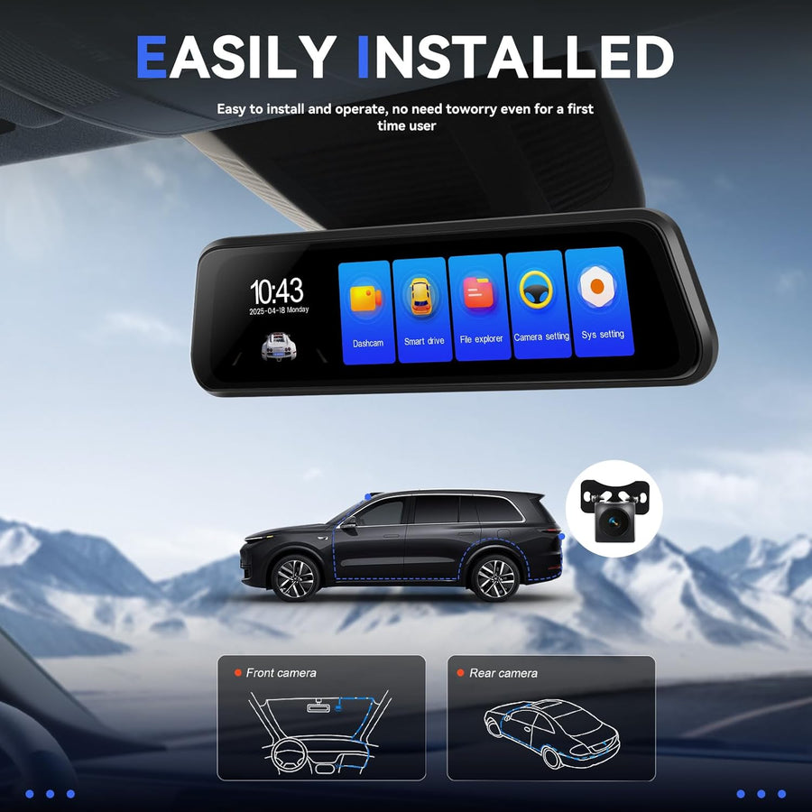 DashCam 4K Wifi Miroir avec GPS & 9.66" Écran Tactile, Dashcam Voiture 4K Avant+1080P Arriere, Dashcam Rétroviseur Caméra pour Voiture avec Capteur G, APP, Carte 64 Go, ADAS, Vision Nocturne