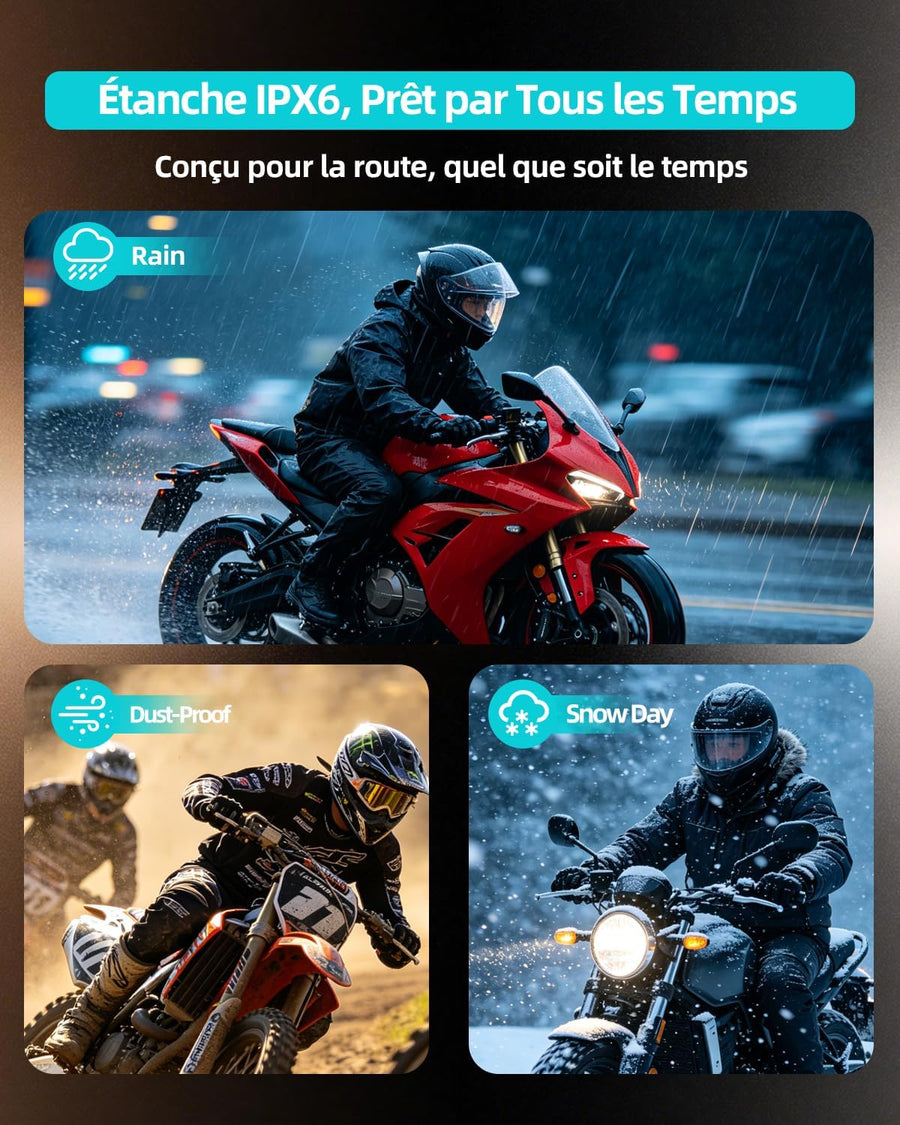 BLAISE V6 Plus Intercom Moto Bluetooth, Système de Communication Casque, 2 Voies pour 2 Motards & Jusqu’à 6 Appairés, Portée 1000 m, Bluetooth 5.3, Réduction de Bruit, Partage de Musique,Unique Pack