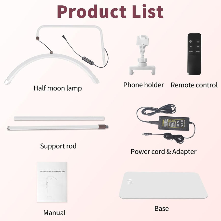 Lampe Demi Lune Extension De Cils: Luminosité réglable Lampe Demi Lune - Avec support pour téléphone - TêTe De Lampe Rotative à 360° - Utilisé Pour Les Extensions De Cils, Les Tatouages -Blanc