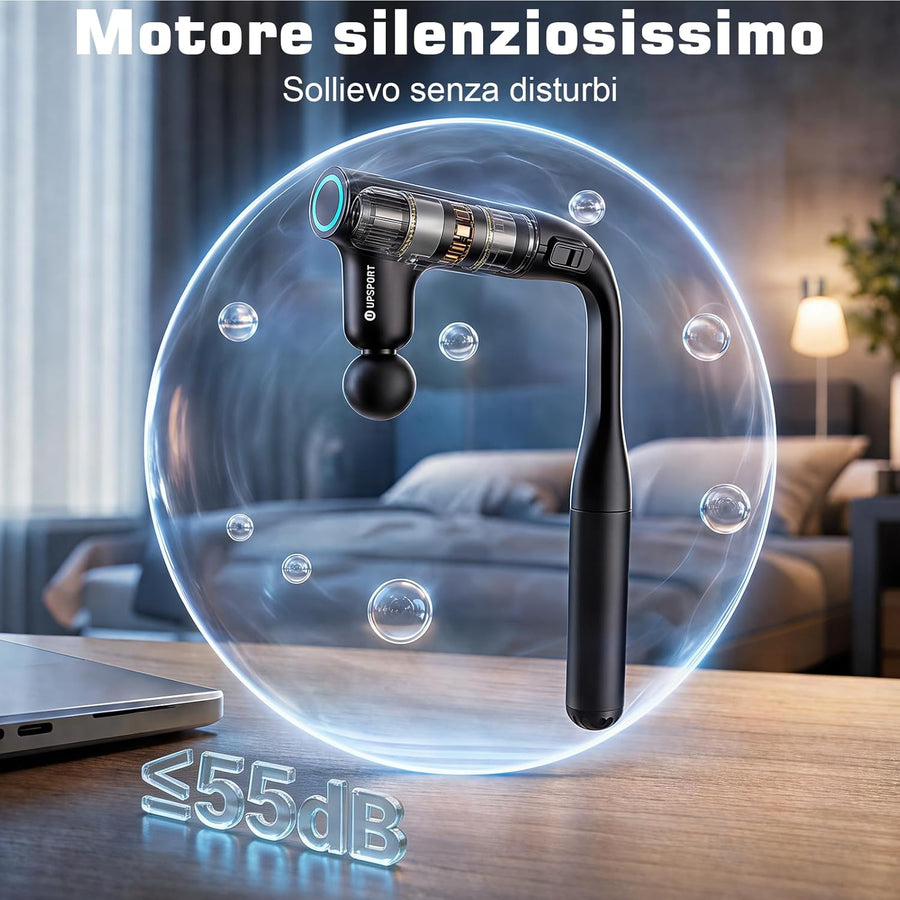 Pistolet de Massage Dos 50cm pour Auto-Massage&Massage Tissus Profonds pour Récupération,Design 3 Sections,Force 7kg Percussion Turbo,4 Têtes,Silencieux,Charge Type-C