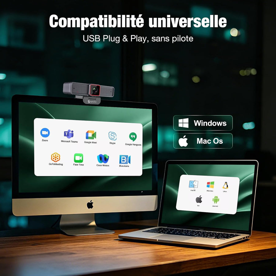 Webcam 4K avec 1/1.5" Sensor, 1080P@60FPS USB Web Camera pour PC | Autofocus PDAF, Cache vie privée, USB3.0 & 2 micros, Idéale pour les réunions vidéo, le Streaming