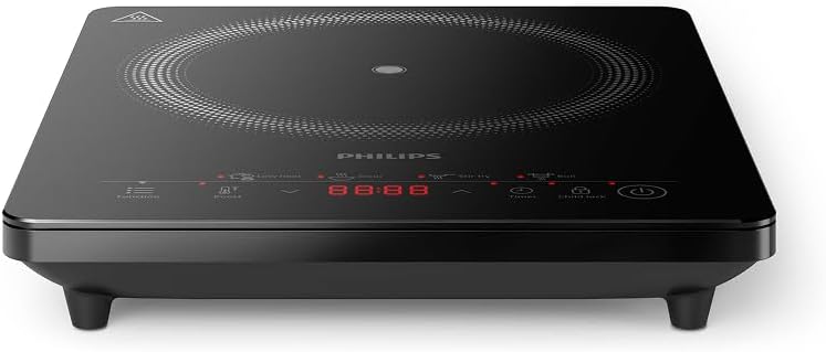 Philips Plaque à induction Série 3000 - Plaque électrique portable, 8 niveaux de chauffe, 4 programmes de cuisson, puissance élevée de 2000W, avec arrêt automatique, Écran tactile (HD5830/90)