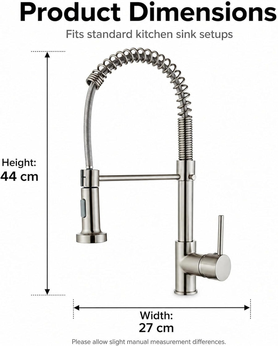 Robinet de cuisine extractible haute pression, mitigeur 360° avec douchette et tuyau à ressort, robinet d’évier en acier inoxydable pour évier et casseroles