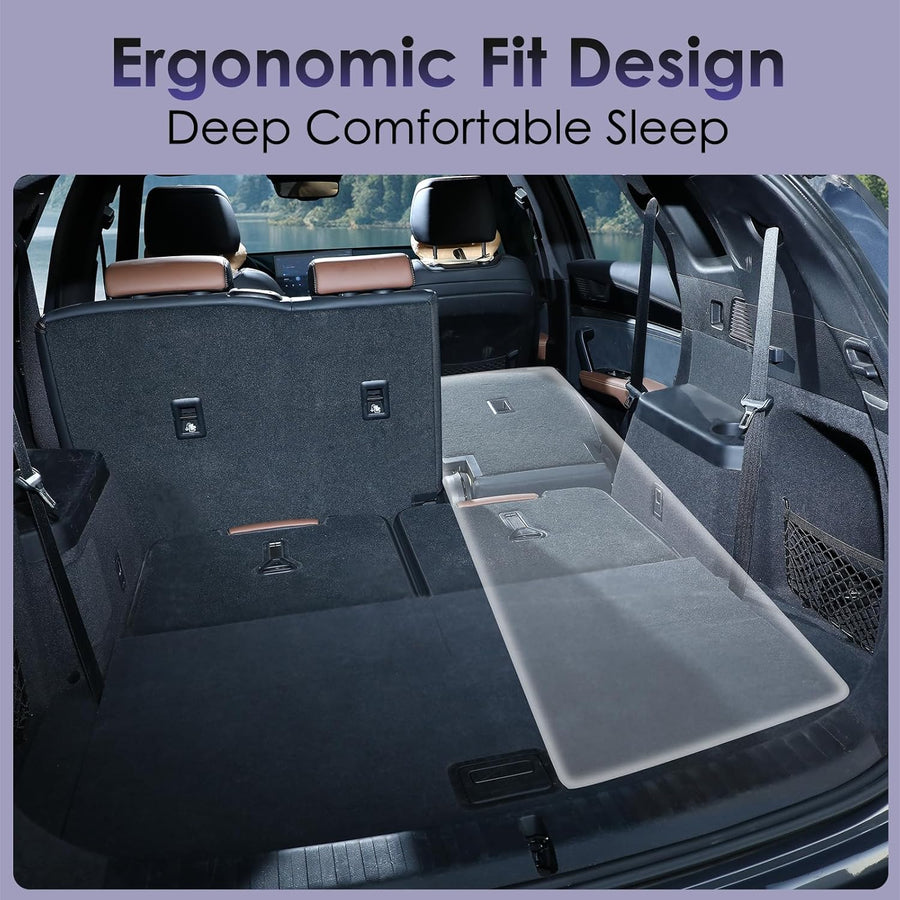 Matelas gonflable de voiture pour SUV et berline, lit de siège arrière gonflable à 4 zones avec 4 valves, matelas de camping de voiture avec masque pour les yeux, bouchons d'oreille