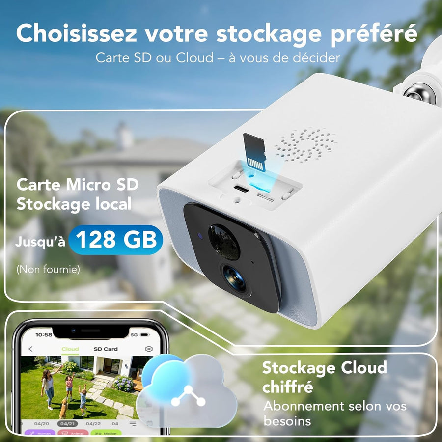 Caméra Surveillance WiFi Extérieure sans Fil Solaire 4MP | 5G/2.4GHz