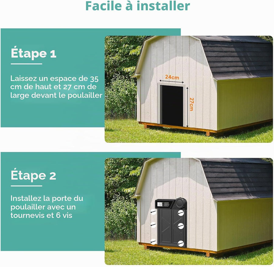 Porte Automatique pour Poulailler à PilesMinuterie | Minuterie, Fonction Anti-pincement, Écran LCD Étanche